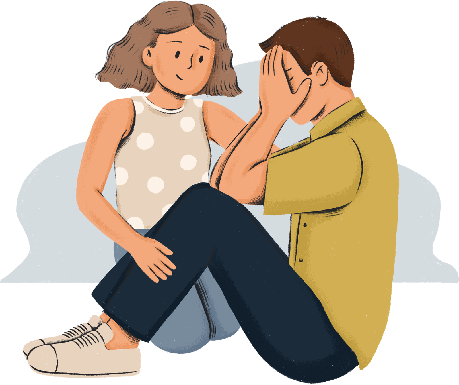 Illustration of a couple sitting back to back after a fight