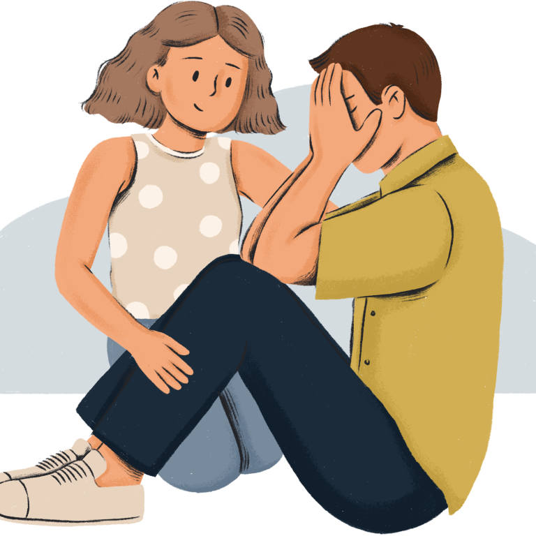 Illustration of a couple sitting back to back after a fight